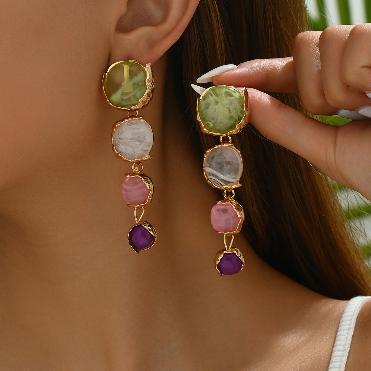 Minimalist Forest Style Geometric Round Earrings For Women, Niche Inlaid Rhinestone Design Elegant Versatile Stud Drop Ear Jewelry Wholesale