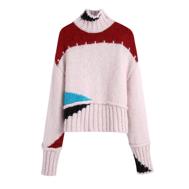 European And American Women's Color Block Knitted Sweater Photo Color - Shop at LoveMi