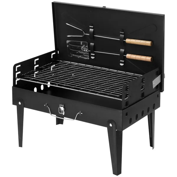 44x27x7cm Portable Square Charcoal Grill Black