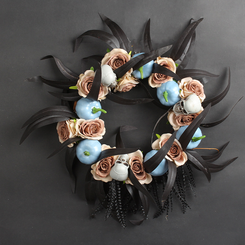 Halloween pumpkin skeleton wreath door hanging