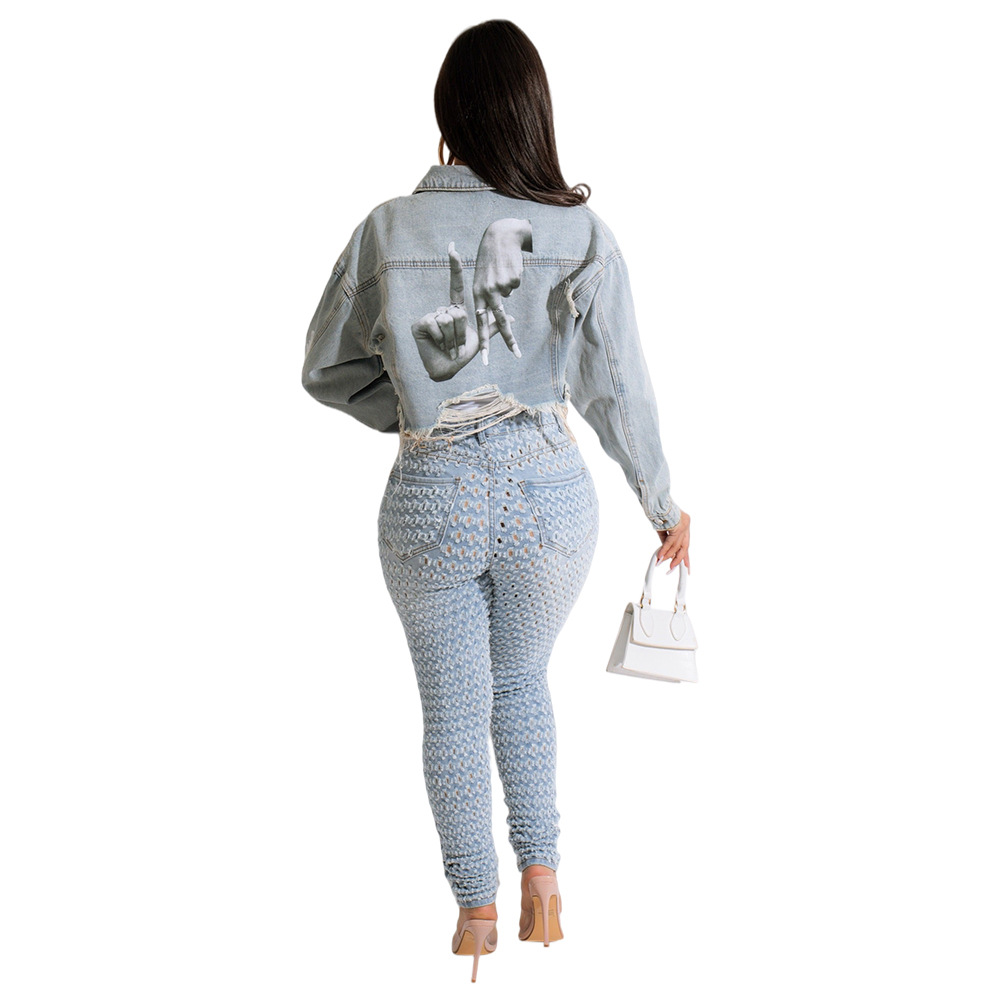 Fashion Hot Retro Everything With Personality Raw Edge Jacket Hot Painted Coat - 5