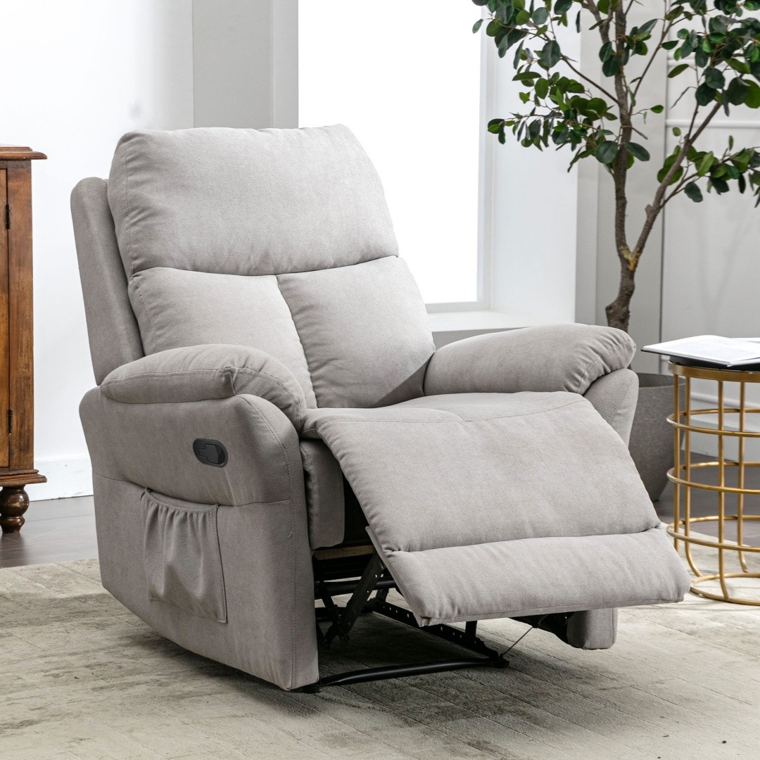 Large Recliner Chair. Soft Padded Micro-Suede Upholstered Armchair W/Side Pocket
