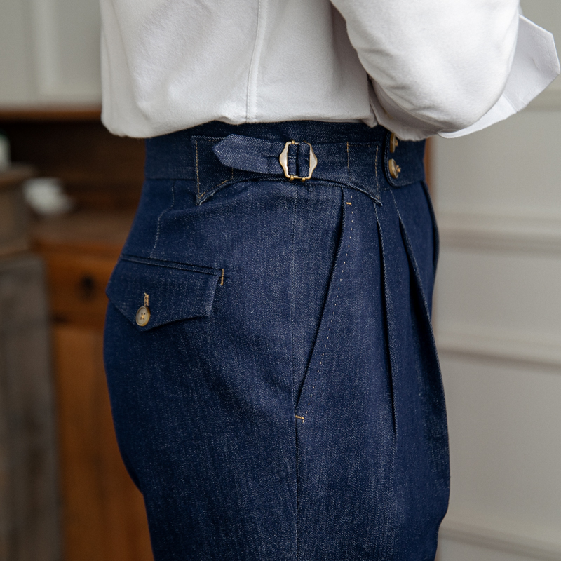 High Waisted Vintage Denim Color Casual Pants Vintage