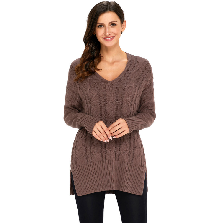 Loose Casual V-neck Long-sleeved Knitted Sweater