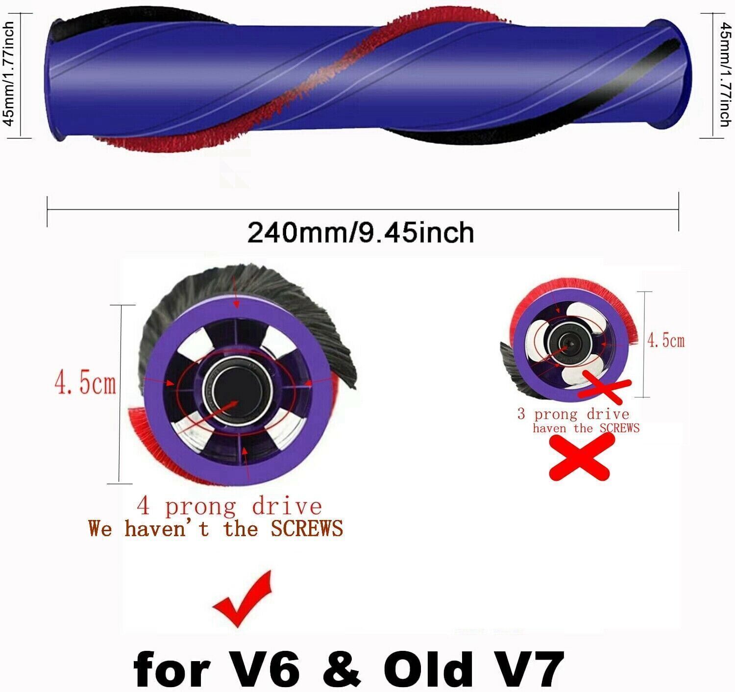For D YSON OLD V7 V6 Animal Vacuum Cleaner Brushroll Head Brush Bar Roller 240mm