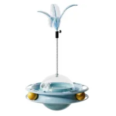 Funny Cat Educational Toy Cat UFO Tumbler Turntable Self-entertainment To Boredom With Feather Amusement Board - Blue - View 1
