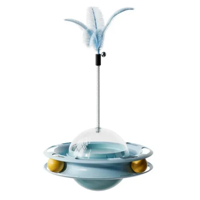 Funny Cat Educational Toy Cat UFO Tumbler Turntable Self entertainment To Boredom With Feather Amusement Board Blue - Shop at LoveMi