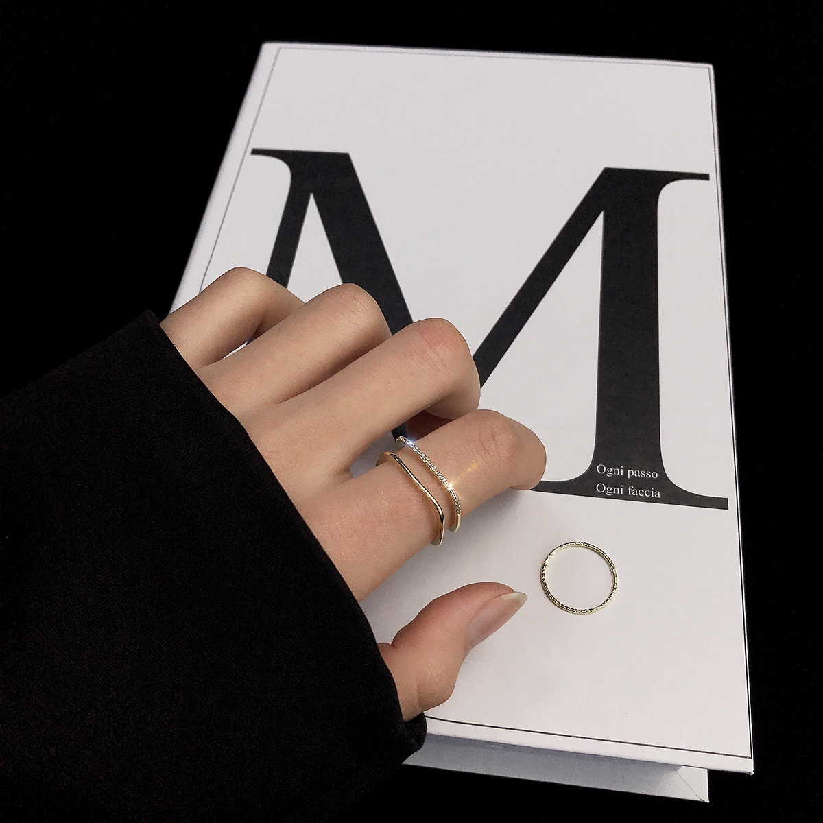 Korean Ins Simple Golden Square Ring Female Light Luxury Diamond