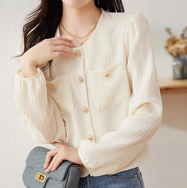 Long Sleeve Short Single Breasted Coat Apricot - Shop at LoveMi