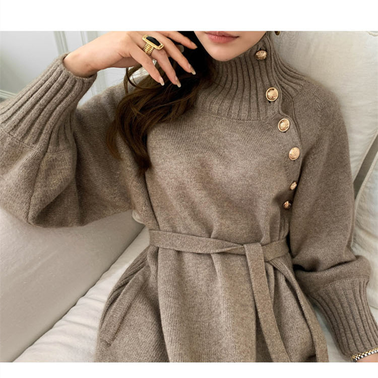 Ladies Knitted Super Long Lace Warm Dress - Image 3