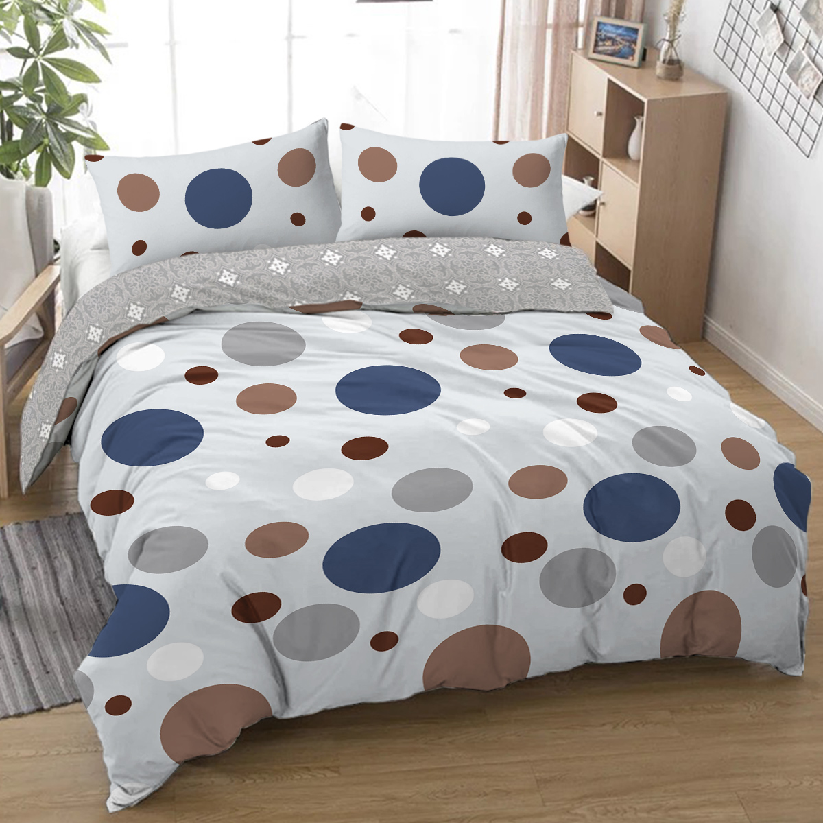 Modern Simple Style Duvet Cover Set, Polka Dots Comforter Cover Set For Kids Teens Adults Room, Geometric Circles Bedding Set 3 Pcs