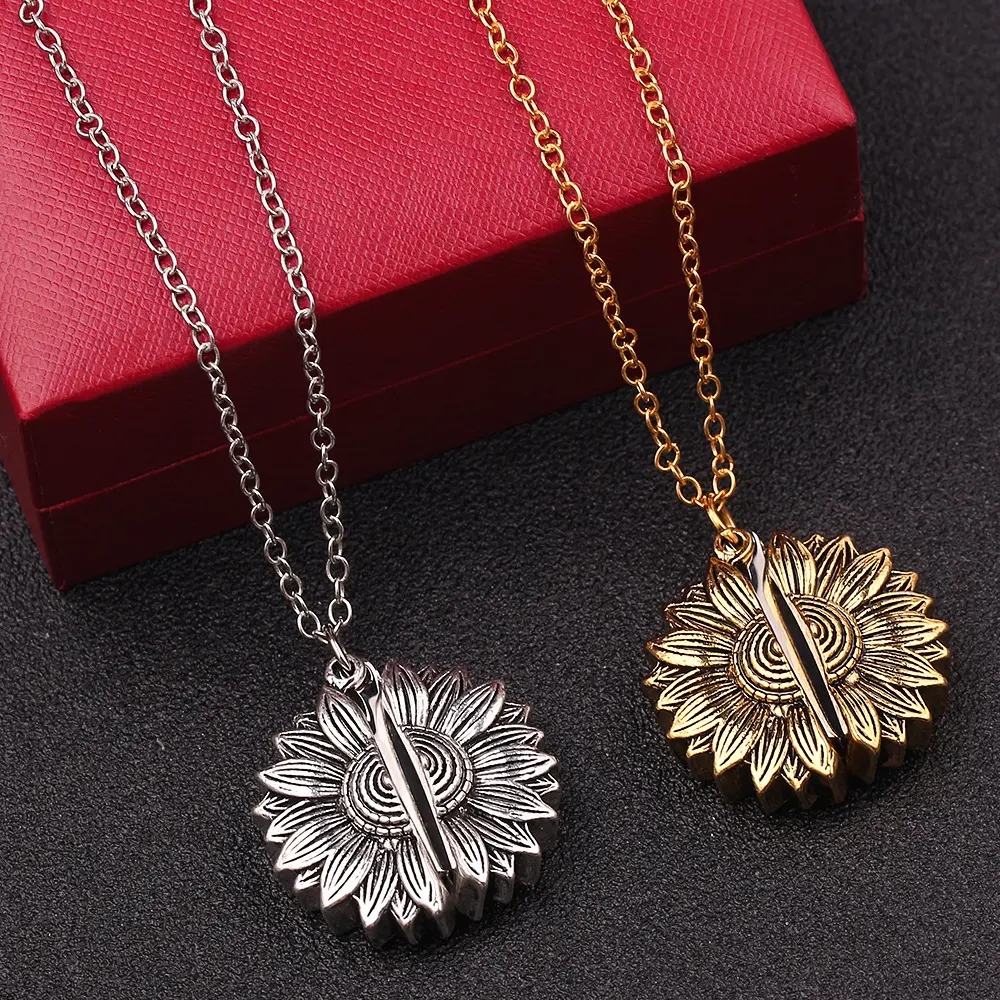Personalized Engrave Name Date Sun Flower Necklace Fashion Custom