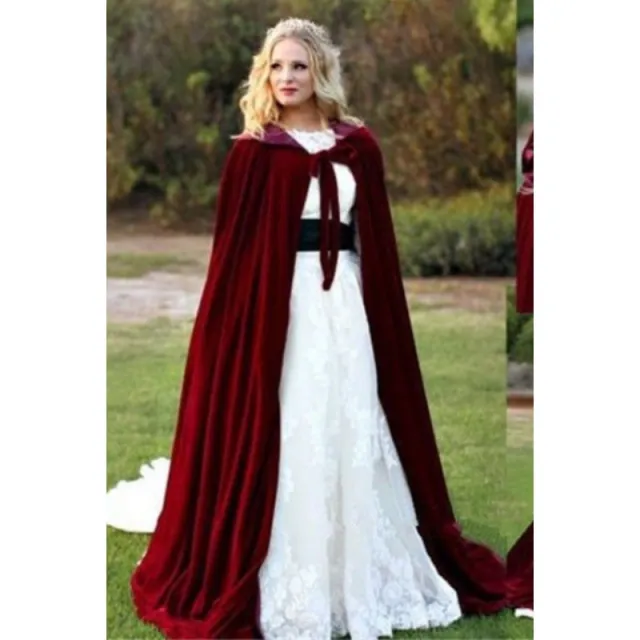 Velvet Warm Women's Cloak Coat Mid length With Cap Wine Red With Wine Red Lining - Shop at LoveMi