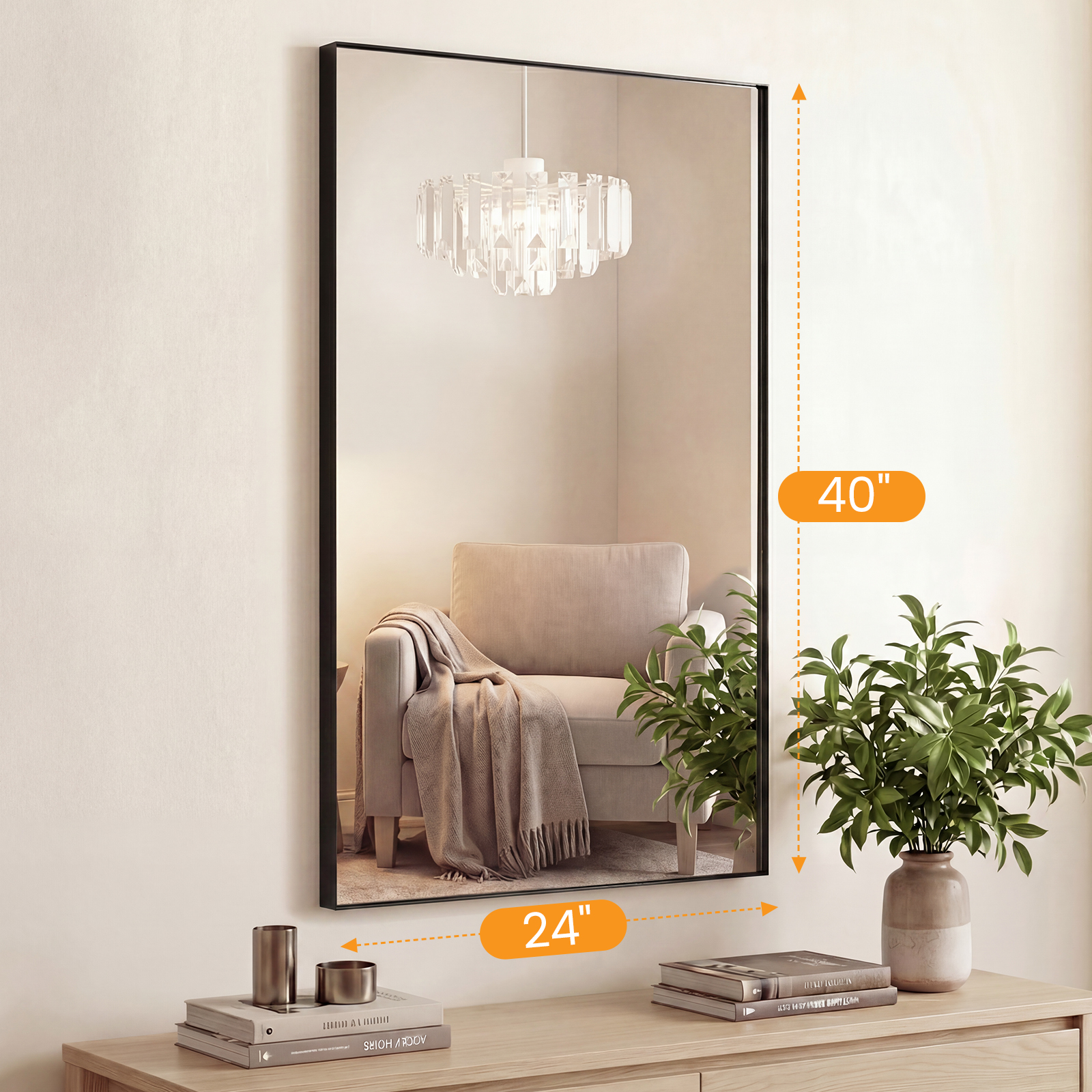 Bathroom Mirror, With Brushed Aluminum Frame, Rectangular Design, Square Corners At All Four Sides, Suitable For Wall Decoration In Home. image 21