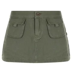 New Pocket Work Clothes Denim Skirt - Green - View 1