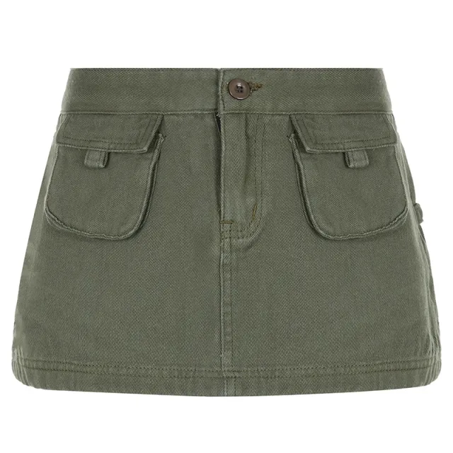 New Pocket Work Clothes Denim Skirt Green - Shop at LoveMi