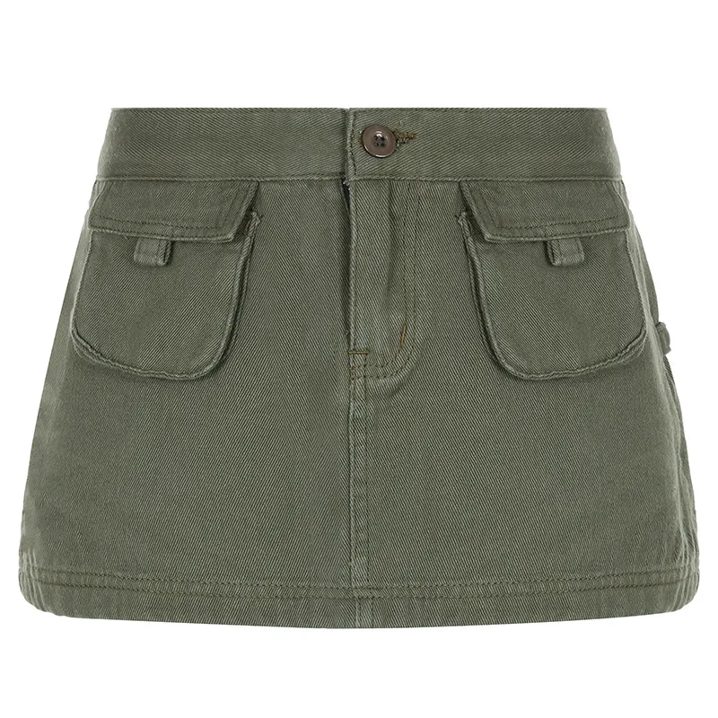 New Pocket Work Clothes Denim Skirt - Green