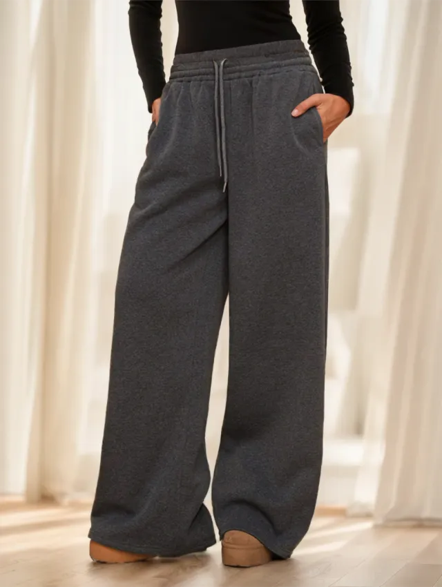 Forever 21 Autumn Winter New Thermal Lined Thick Casual Versatile High Waist Elastic Waist Loose Wide Leg Sweatpants Dark Grey - Shop at LoveMi