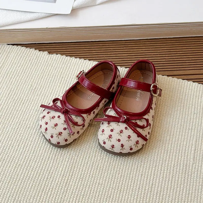 Children's Shoes Korean Version Girls' Soft Soled Bow Princess Single Shoes Mid Size Girls' Leather Shoes Trend