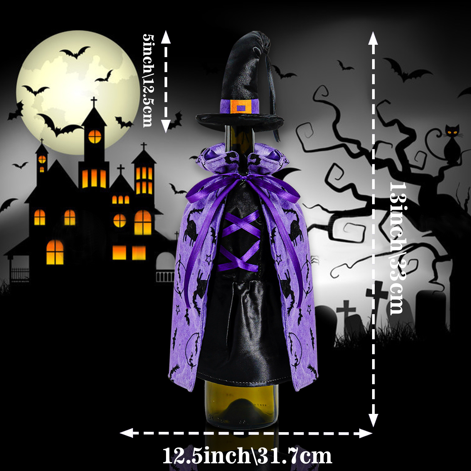 Halloween decoration black witch cloak hat bottle cover