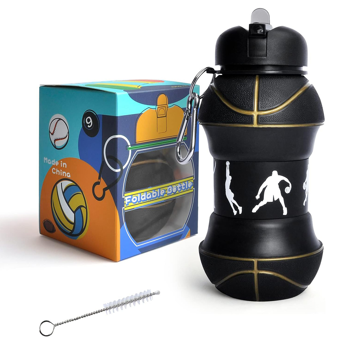 Sports Water Bottle, Silicone Collapsible Spherical Drinking Mug, Leak-proof Squeezable Shockproof, Basketball Soccer Baseball Billiards Volleyball Golf, Creative Gift Travel Water Bottle All Ages