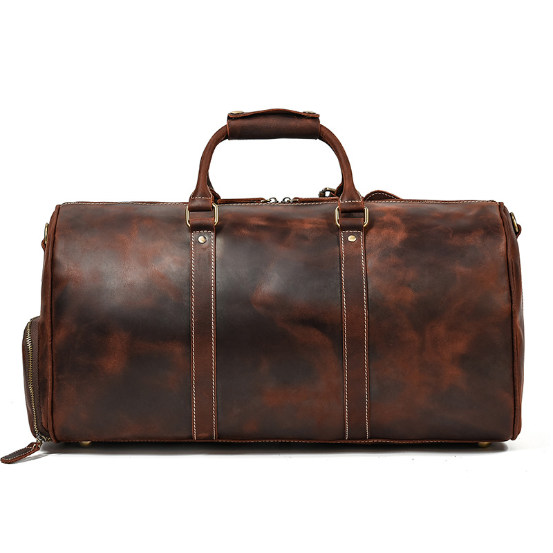 Retro Crazy Horse Leather Travel Men's Leather Luggage Bag Brown - Shop at LoveMi