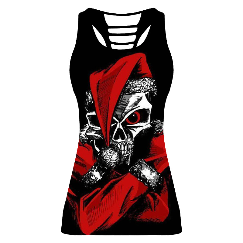 Title 3, Printed Sleeveless Hollow Sexy Racer Vest, Skul...