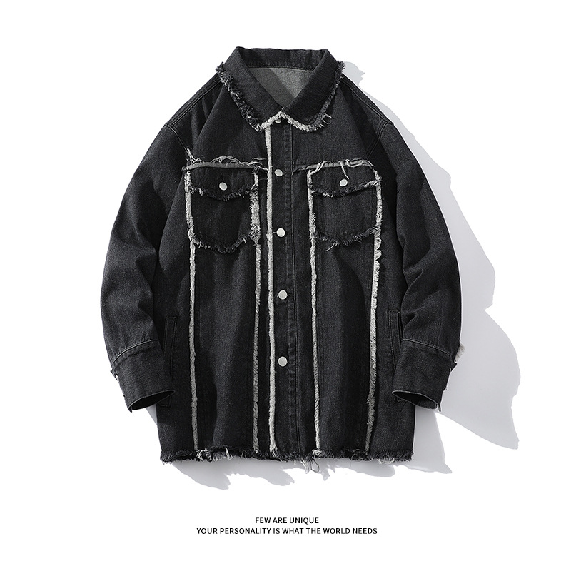 Men's Loose And Casual High Street Frayed Denim Jacket