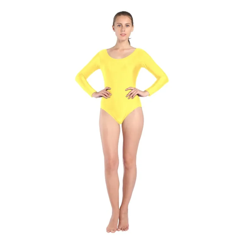 Short Long-sleeved Round Neck Dance Suit Gym Suit - Yellow