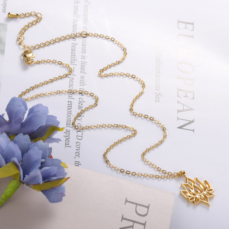 Simple Hollow Lotus Necklace Ladies Necklace Plant Series Summer Accessories Lotus Necklace