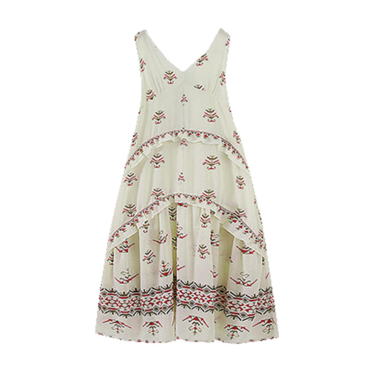 Bohemian V neck High waisted Loose fitting Dress Beige - Shop at LoveMi