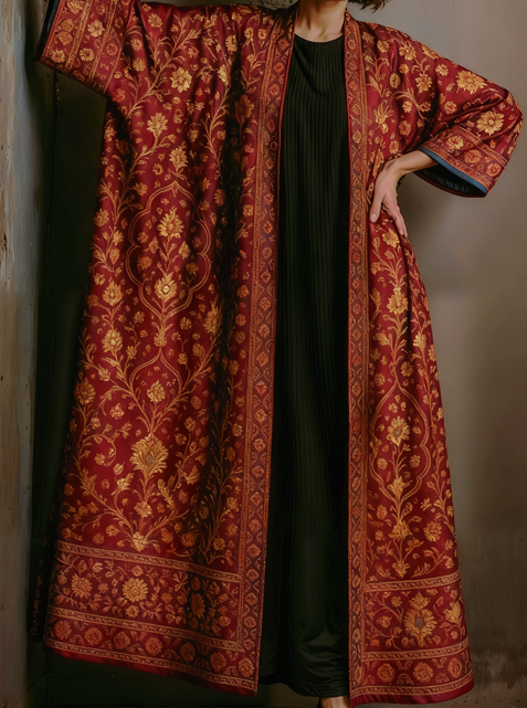 Women's Retro Ethnic Style Printed Long Cardigan - Loose Plus Size Knee-Length Outerwear, Wide-Sleeve Elegant Casual Coat