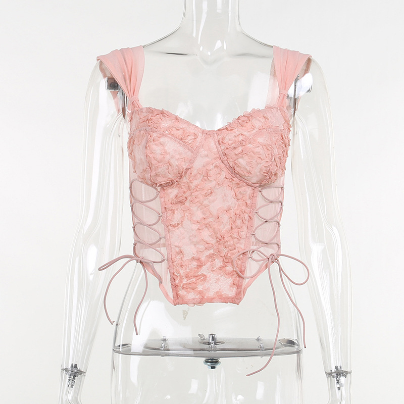 Pure Desire Lace Pattern Perspective Shows Thin Sexy Waist Fashion Top - Image 4