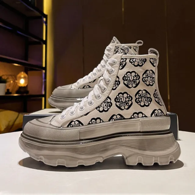 Thick soled Printed Platform Shoes Sports And Leisure Glazing White - Shop at LoveMi