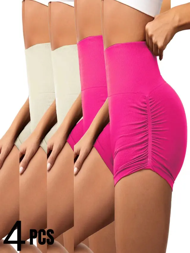 Sexy Solid Color Women Fitness Sport Short High Waist Athletic Yoga Short Leg Cycling Comprehensive Training Jogging Squat Proof Summer Solid Color... 2Pink 2White - Shop at LoveMi