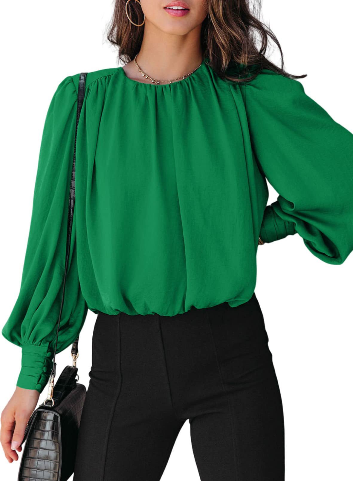 Women's Fashion Solid Color Round Neck Long Sleeve Shirt