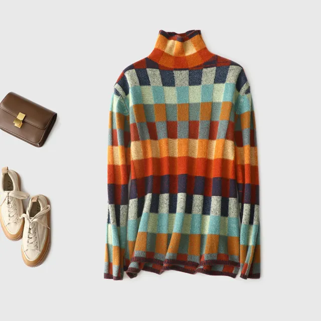 Gorgeous Color Checkerboard Wool Sweater Colour - Shop at LoveMi