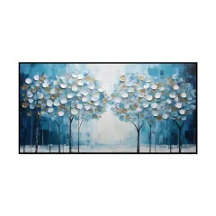 Abstract Blue Tree Of Life Canvas Hand-Painted Oil Painting Modern Lucky Fortune Tree Large Size Boho Home Decor - Without Inner Frame - View 1