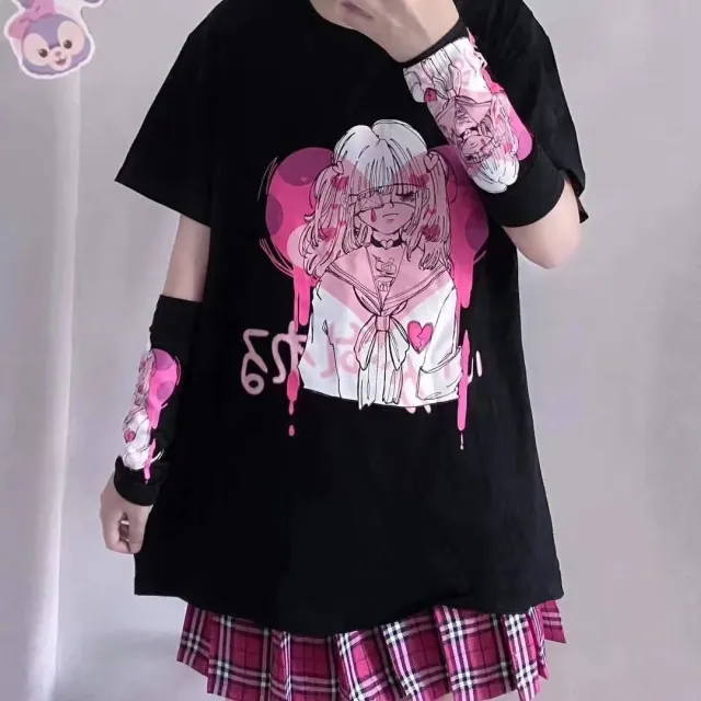 Japanese Cute Anime Girl With Short Sleeves Black - Shop at LoveMi