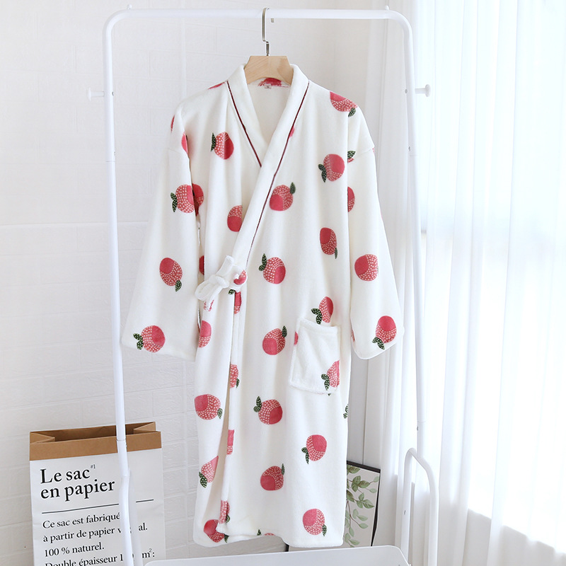 Title 3, Flannel Peach Tie Ladies Long Robe