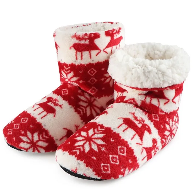 Winter Fur Slippers For Women Warm Shoes Slipper Christmas - Red