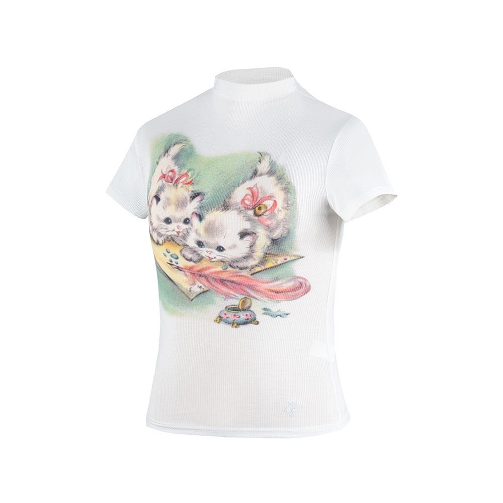 Title 11, T-shirt gatto con stampa a inchiostro bianco a ...