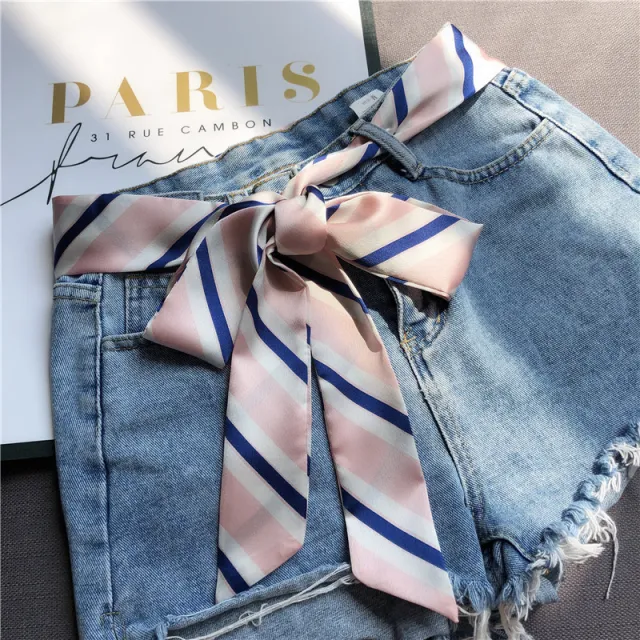 Narrow Silk Scarf Women's Long Streamer Tie Bag Decorative Ribbon Belt Pink - Shop at LoveMi