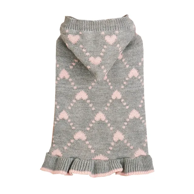 Small Dog Sweater Hoodies Dress Winter Knit Cute Clothing Heart Puppy Clothes Gray - Shop at LoveMi