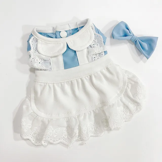Maid Pet Lace Dress Dog Cat Small Dog Clothes Blue - Shop at LoveMi