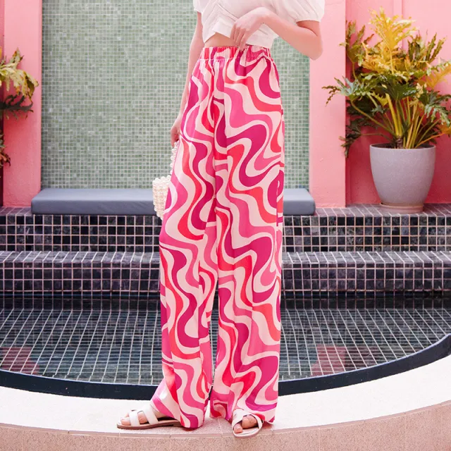 Versatile Slim Flared Trousers Holiday Style Flower - Shop at LoveMi