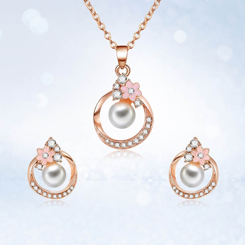 Two-piece Set Of Inlaid Pearl Necklace And Earrings