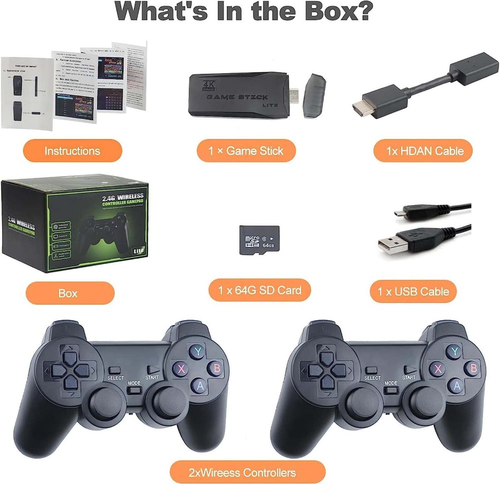 Portable Mini Plug & Play, With 2 Wireless Controllers And A 64G Micro SD Card,