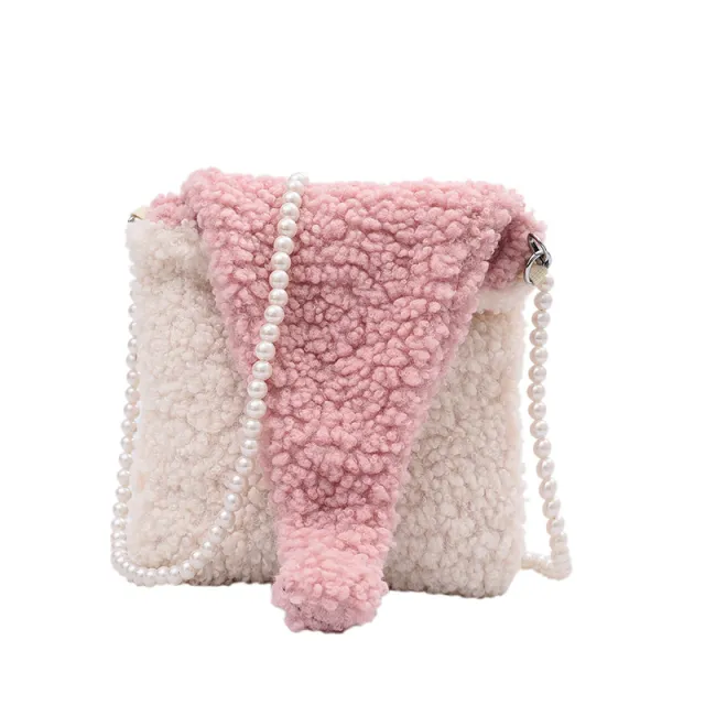 Hat Lamb Cashmere Color Matching Small Square Bag Pink - Shop at LoveMi