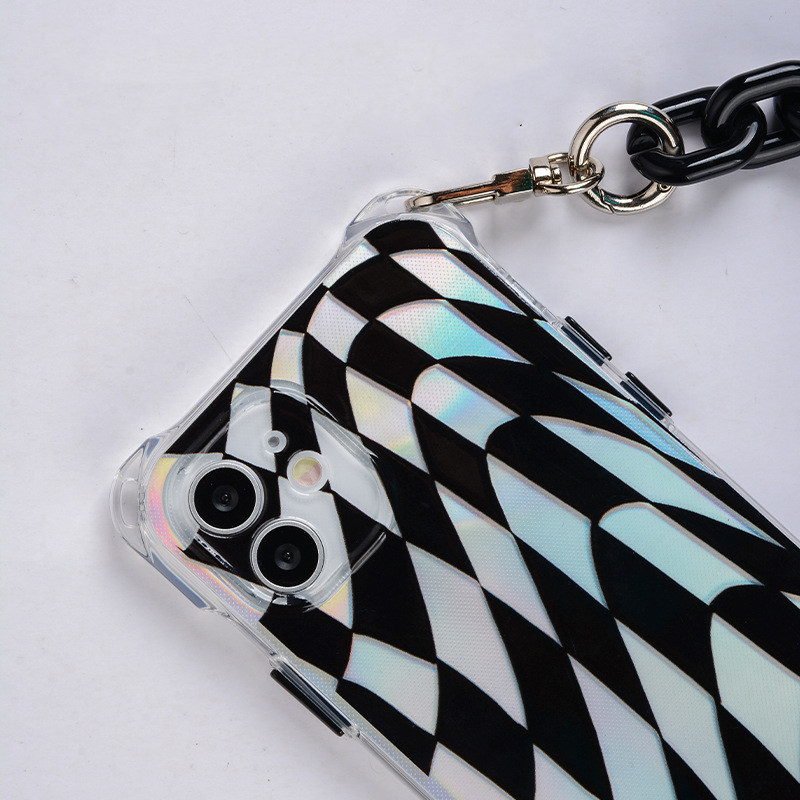 Irregular Black Grid Suitable For Iphone12 Portable Chain